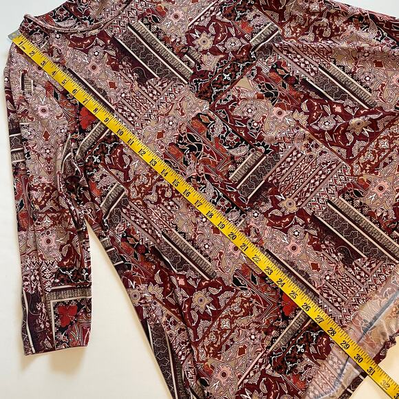 Chico's Hardware Detail Tunic Womens Large Burgundy Baroque Patchwork Flowy Top - Picture 8 of 8
